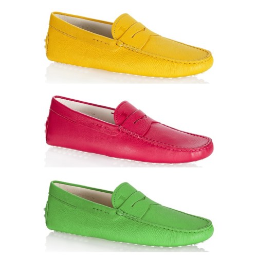 Tod's Neon Gommino Driving shoes yellow, green, and pink