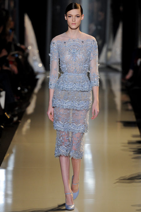 Elie Saab Spring 2013 couture. short blue dress with long sleeves | zaidd'or