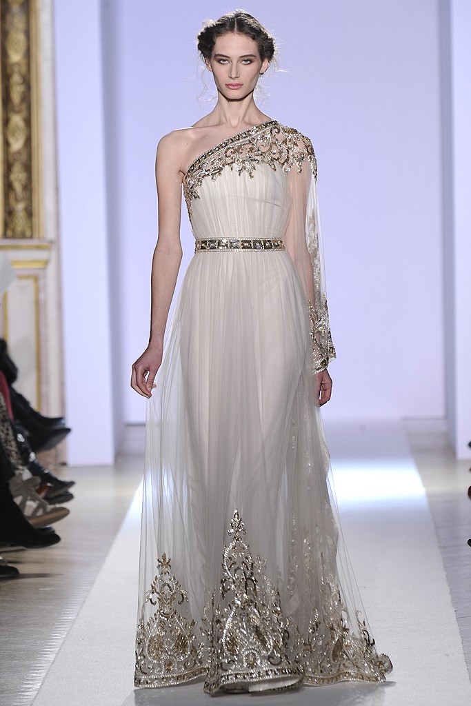 Zuhair Murad  Spring Couture 2013. white silver and gold roman dress |  zaidd'or