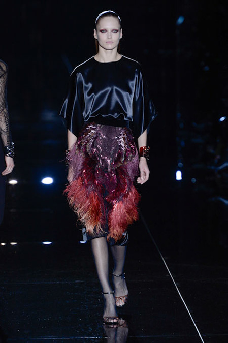 Gucci Fall 2013  dress with pink and orange feather | zaidd'or